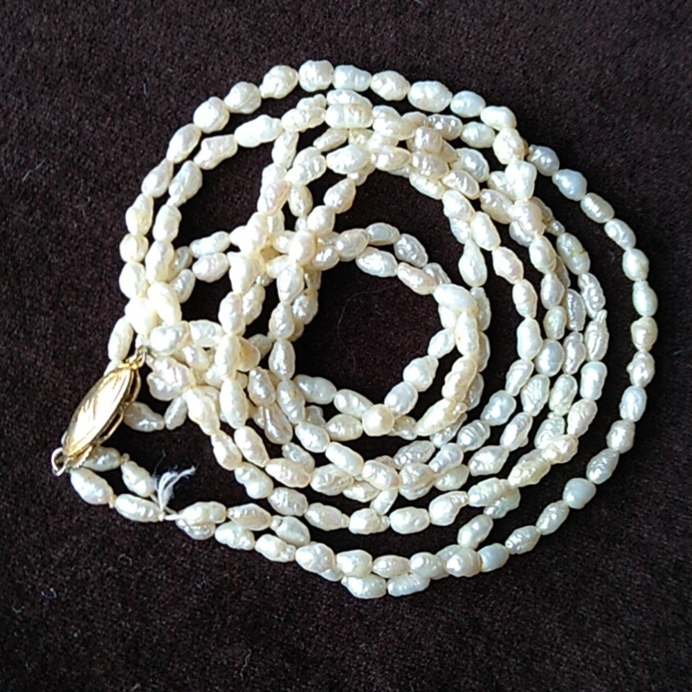 Vintage Freshwater Pearl Necklace Double Strand of Genuine Rice Pearls 24"